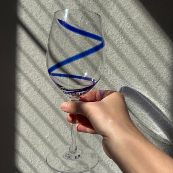 Pier 1 Blue Cobalt Swirline Swirl Stemmed Wine Water Glass 9” Single Replacement - Picture 5 of 6